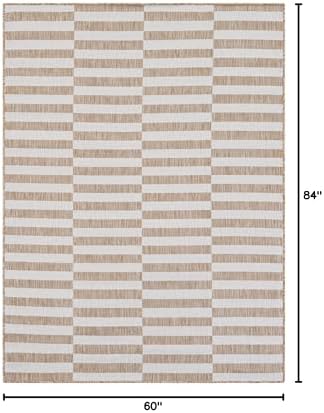 Unique Loom Outdoor Striped Collection Area Rug - Striped (5' x 7' Rectangle Taupe/Ivory) - Image 2