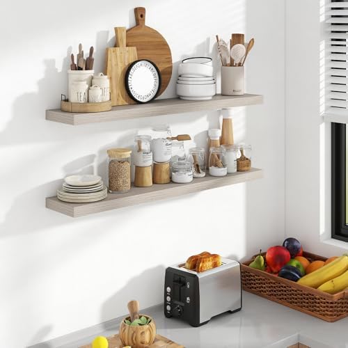 Acovy 40 Inch Floating Shelves, 8 Inch Deep Floating Shelves for Wall, Hanging Shelf with Invisible Brackets, Deep Shelves for Bathroom, Bedroom, Living Room, Grey, Set of 2 - Image 2