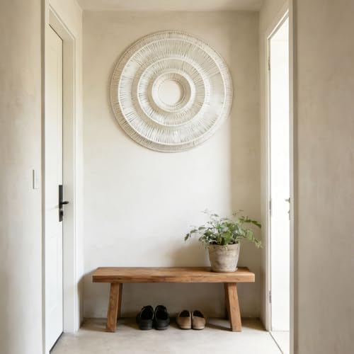 Bergamot 3D Textured Neutral Abstract Wall Art, 25 Inch Boho Beige Wall Basket, Cotton Rope Round Woven Wall Decor, Modern Minimalist Wall Art for Living Room, Bedroom - Image 6