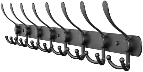 Coat Rack Wall Mount with 8 Tri Hooks – 24 Inch Stainless Steel Coat Hook Rack, Heavy Duty Wall Mounted Organizer for Coats, Hats, Towels, Robes, Bags, Scarves, Entryway, Bathroom & Closet - Black by SAYONEYES