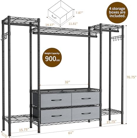 Golpart Heavy Duty Clothes Rack Metal Wardrobe with Adjustable Wire Shelves - Image 3