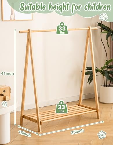 Kids Clothing Rack with Storage Shelf, Kids Dress Up Rack, Dance Costume Garment Rack for Hanging Clothes,Garment Rack for Hanging Clothes Organizer, Bamboo (Natural) - Image 5