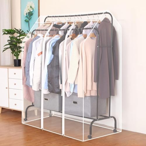 Double Hanging Rods Clothes Rail Widen Dust Cover, 75cm/29.5inch Extra Wide Garment Rack Cover with Zipper for Bedroom Shop Office, 5ft Hanging Clothes Rack Protector Cover (130X150X75cm,Transparent) by Unknown
