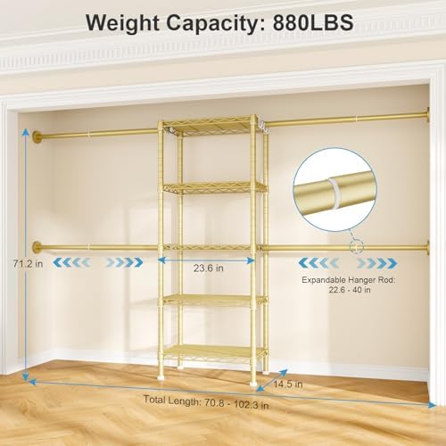 Ulif M2 Wall Mounted Closet System, Gold Clothes Rack Mount onto the Wall - Image 2