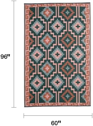 Fab Habitat Outdoor Rug - Waterproof, Fade Resistant, Crease-Free, Reversible - Premium Recycled Plastic - Vintage Boho Kilim - Patio, Porch, Deck, Balcony - Lhasa - Green - 5 x 8 ft - Image 2