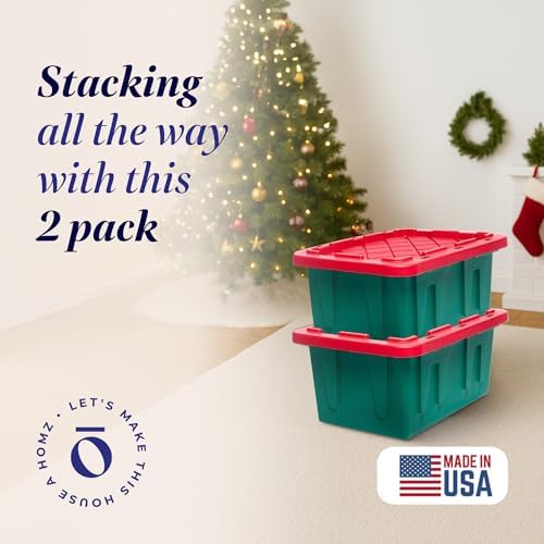 HOMZ Durabilt Plastic Storage Bins with Lids, 15 Gal, Red/Green, 2 Pack - Image 2