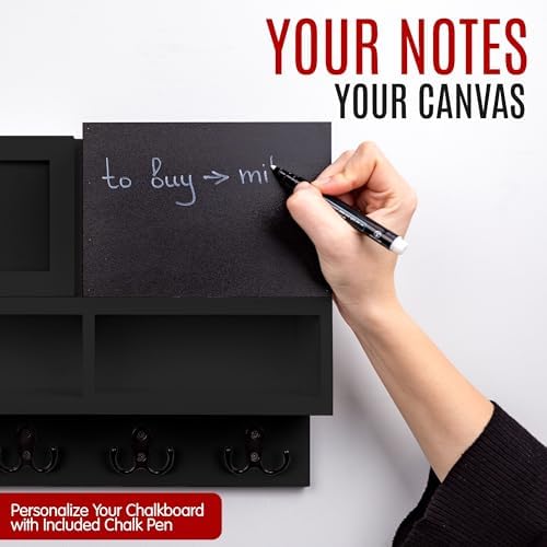 Spacelog Key and Mail Holder for Wall with Chalkboard – Magnetic Photo Frame Key Holder Wall Mount, Black, Dual Storage & Cupboards Mail and Key Organizer for Wall - Image 4