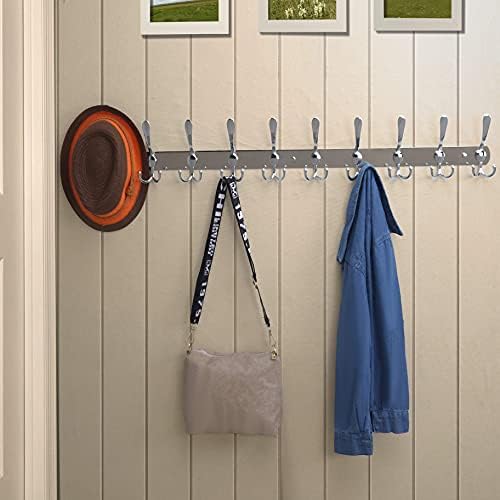 Dseap Coat Rack Wall Mount - 38” Long 10-Tri-Hooks Heavy Duty Coat Hanger Rail Wall Hooks for Hanging Coats Hats Clothing Clothes Purse Mudroom Entryway, Chromed, Pack of 2 - Image 4