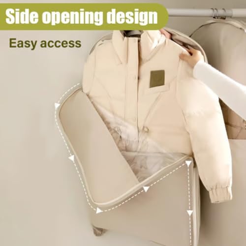 Space Saving Hanging Garment Bag with Self Compression Zipper, Space Saver Closet Organizers, Prevent Dust, No Taste, Space Saving Hanging Protector for Down Coat (Beige, 3 sizes) - Image 3