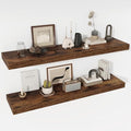 Acovy 48 Inch Floating Shelves, 12" Deep Floating Shelf Wall Mounted, 48" Wall Shelves, Rustic Deep Bookshelf, Extra Deeper & Thicker Display Shelves for Bedroom, Living Room, Brown, Set of 2 by Acovy