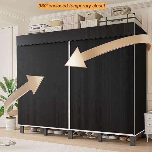 59.1in Foldable Portable Wardrobe ClosetS for Hanging Clothes (black,150cm) - Image 6