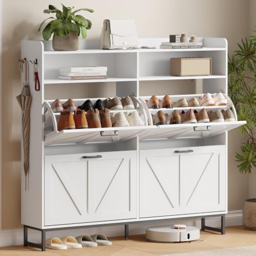 Xixini Shoe Storage Cabinet with 4 Flip Drawers, Entryway Shoe Rack, White by Xixini