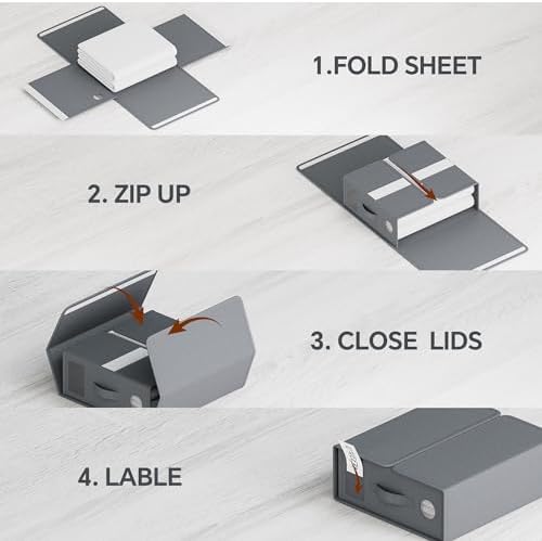 TRZZ 8-Pack Foldable Bed Sheet Storage Bins, Window with Labels, Grey - Image 5