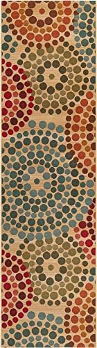 Unique Loom Outdoor Modern Collection Area Rug - Spark (2' x 8' Runner, Beige/ Burgundy) - Image 3