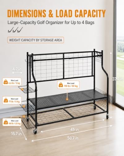 PLKOW Rolling Golf Bag Storage Organizer for 4 Bags, Black - Image 6