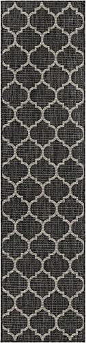 Unique Loom Outdoor Trellis Collection Area Rug - Trellis (Runner 2' 0" x 8' 0", Black/ Ivory) - Image 3