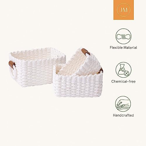 La Jolíe Muse Woven Storage Baskets, Recycled Paper Rope Bin Organizer Divider for Cupboards Drawer Closet Shelf Dresser, Set of 3 (White) - Image 5