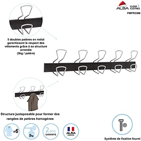 Alba Modern Wall/Door Mounted Coat Hanger with 5 Double Silver Wire Hooks, 30-Inch, Black - Image 5