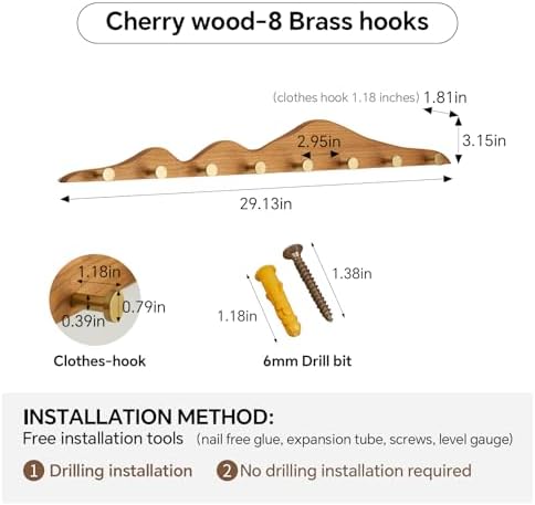 Wall Coat Rack, Cherry Wood, 8 Hooks - Image 2