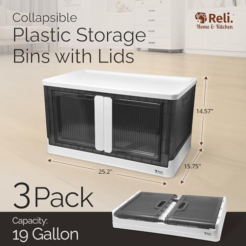 Reli. Collapsible Storage Bins 19 Gal (3 Pack) | Stackable Bins with Lids - Image 2