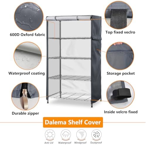 Waterproof Shelf Cover,600D Heavy Duty Dustproof Storage Wire Rack Covers,Outdoor Shelving Covers for Wire Shelves with Zipper 48''x24''x72'',Grey. - Image 4