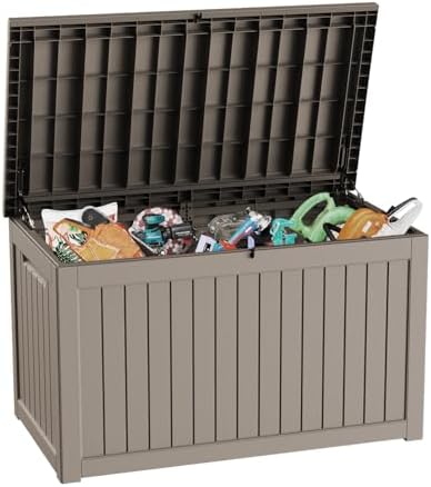 Vixzen 280 Gallon Large Outdoor Storage Box Waterproof, UV Resistant Resin Deck Box with Hydraulic Rod & Lockable Latch for Patio Furniture, Outside Storage Box for Garden Tools, Patio Cushions, Grey by Vixzen