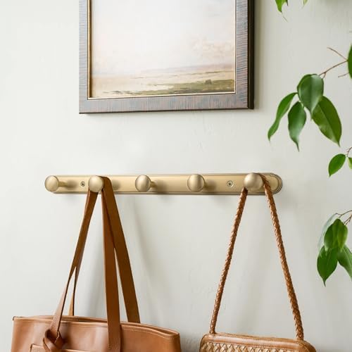 Goo-Ki Champagne Bronze Coat Rack Wall Mount with Orbit Rim Backplate, Modern Heavy Duty Zinc Coat Hooks, Soft Gold Hat and Towel Hanger Rail for Entryway, Bathroom and Mudroom (5 Hooks) - Image 5