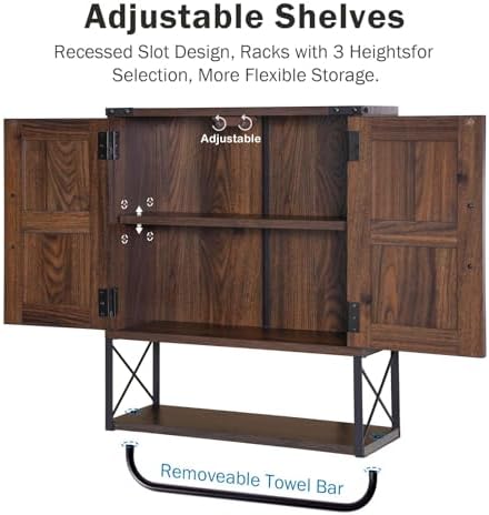 RUSTOWN Farmhouse Medicine Cabinet with 2 Barn Door & Towel Bar Rack - Image 6