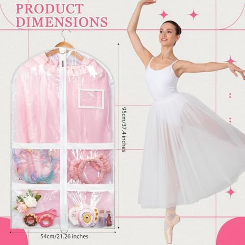 Nuenen 12pcs Garment Bags for Dance Costume Clothing Bags Hanging Clothes Clear Dance Garment Carrier for Dancers with 5 Zipper Pockets Closet Hanging Clothes Cover (White) - Image 2