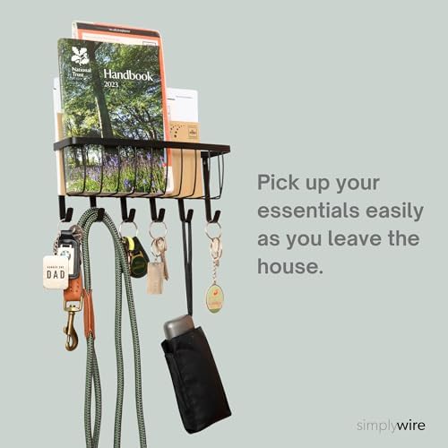 simplywire – Letter and Key Holder - Wall Mounted – 6 Hooks - Matt Black - Image 4