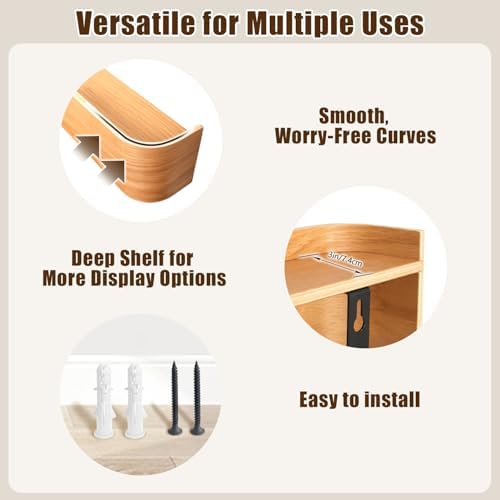 Coat Rack Wall Mount with Hidden Hooks, Wall Hooks with Shelf, Wall Key Holder Mount Wooden Shelf Entryway Hooks for Bedroom Bathroom for Hanging Coats Hats Bags Towels (Oak, 5 Hooks) - Image 5