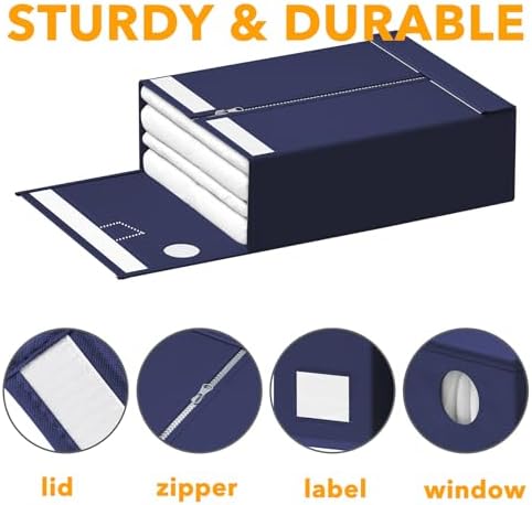 SpaceAid 12 Pack Bed Sheet Organizers and Storage, Foldable Linen Closet Organizer, Set Folder Keeper With Window XL (Queen & King Size) Bedding Container (Navy Blue) - Image 6