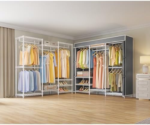 VIPEK V5C Medium Covered Clothes Rack Heavy Duty Portable Closet Wardrobe, Freestanding White Clothing Rack with Grey Upgraded Polyester Cover, Adjustable Custom, 56.7" Lx15.7 Wx76.4 H - Image 2
