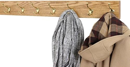PegandRail Oak Wall Mounted Coat Rack with Solid Brass Hooks 4.5" Ultra Wide (Golden Oak, 36" x 4.5" with 7 Hooks) - Image 2