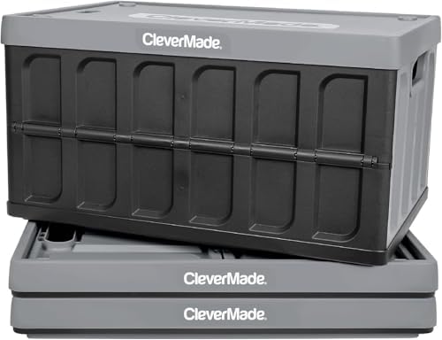 CleverMade Collapsible Storage Bins With Lids, 62L 3 Pack, 100 lb, Stone by CleverMade