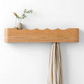 Coat Rack Wall Mount with Hidden Hooks, Wall Hooks with Shelf, Wall Key Holder Mount Wooden Shelf Entryway Hooks for Bedroom Bathroom for Hanging Coats Hats Bags Towels (Oak Wave-Shape, 5 Hooks) by Nevsokio