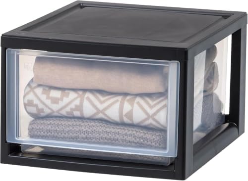 IRIS USA Plastic Storage Drawer Organizer, 14.5 Qt Stackable, 3 Pack, Black - Image 5