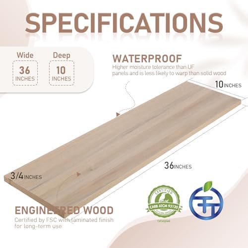 Kaboon 36 inch Long 10 inch Deep Floating Shelves for Wall Set of 2, Large Open Shelves Wall Mounted, Space Saving Home and Commercial Use, Oak/Grey Tone - Image 4