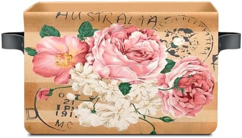 Vintage Rose Floral Foldable Baskets Storage Bins with Handles, Decorative Cloth Organizer Storage Boxes 2 sets by Unknown