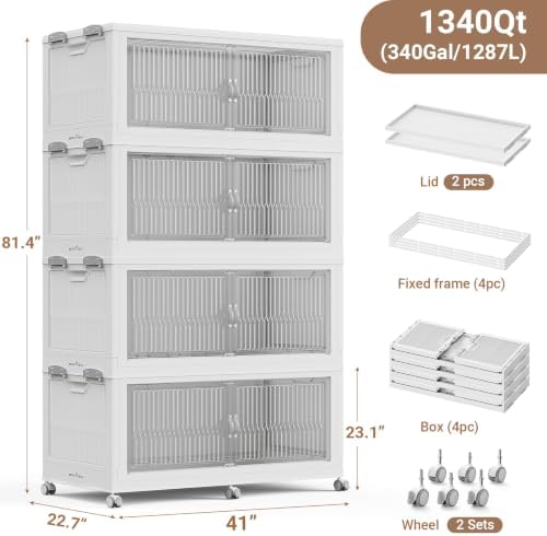 BROVIEW 1360Qt Stackable Storage Bins with Lid for Home Dorm, 4Pack White - Image 2