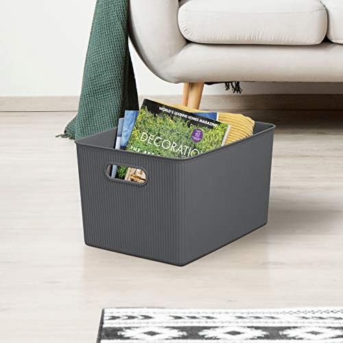 Superio Ribbed Collection - Decorative Plastic Basket Open Home Storage Bins Organizer, Grey (Set of 3) 1 X-Large, 1 Large, 1 Medium - Container Boxes for Organizing Closet Storage Bins for Shelves - Image 5