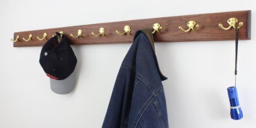 Cherry Coat Rack with Solid Brass Double Style Hooks (Mahogany, 52" x 3.5" with 10 hooks) - Image 2