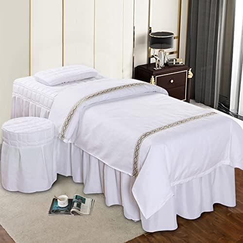 White Sheet Set Bedding Bed Sheets Kit Solid Quilt Cover/Massage Bed Skirt/Pillow Case/Stool Cover/Quilt Filling/Plastic Storage Bag for Foot Wash Shops, Massage Shops, Beauty Salons, Hotels - Image 5