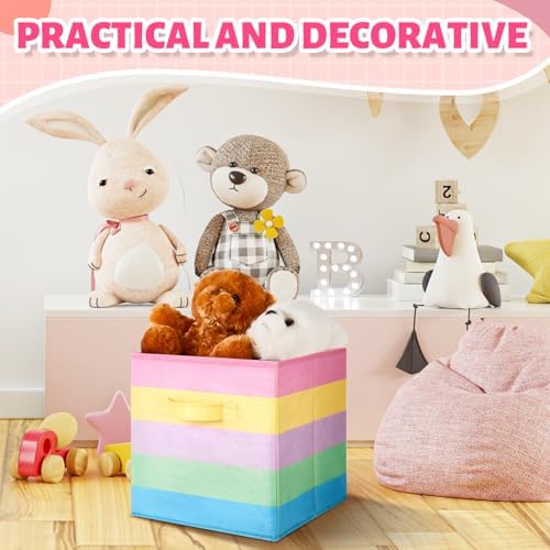 Yinder 12 Pcs Cube Storage Bin Rainbow Colorful 10.5''x10.5''x11'' Storage Bins for Playroom Decor Colorful Bins for Kids Foldable Baskets for Nursery Organizer Boxes Fabric Boxes - Image 5