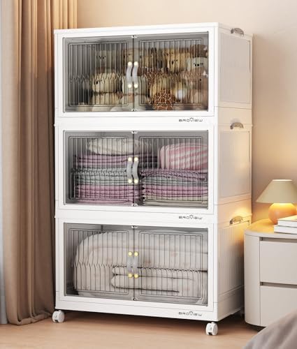 BROVIEW 240Qt Stackable Storage Bins with Lid for Home Dorm, 3Pack White by BROVIEW-EnjoytheArtofLife
