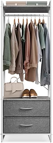 Sorbus Tall Clothing Rack with Drawers, Wood Top (Grey) - Image 4