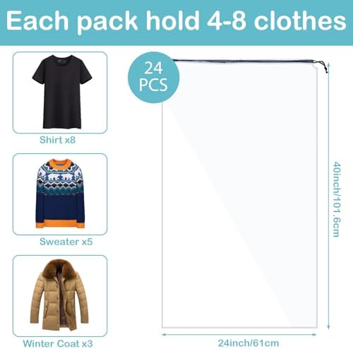 Huhumy Garment Bags for Moving, Drawstring Hanging Clothes Storage, 24 Pcs - Image 4