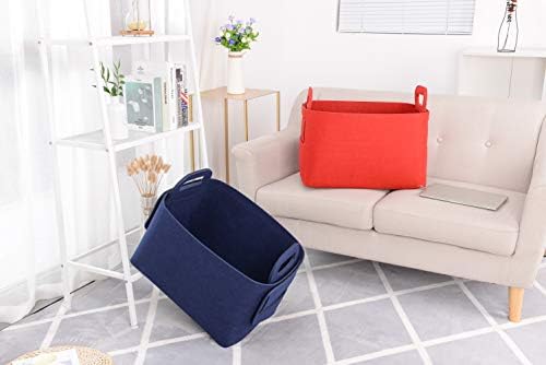 Storage Basket Felt Storage Bin Collapsible& Convenient Box Organizer with Carry Handles for Office Bedroom Closet Babies Nursery Toys Laundry (Navy Blue, 19.9inch（L）×13.6inch（W）×12.6inch（H）) - Image 6