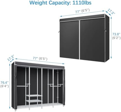 VIPEK V40C Covered Clothing Rack Heavy Duty Clothes Racks with Cover, Custom Freestanding Closet Portable Wardrobe Closets for Bedroom, White Metal Closet Rack with Black Oxford Fabric Cover - Image 5