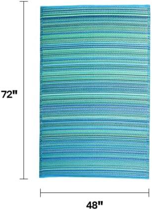 Fab Habitat Outdoor Rug - Waterproof, Fade Resistant, Crease-Free - Premium Recycled Plastic - Striped - Patio, Deck, Porch, Balcony, Laundry Room - Cancun - Turquoise & Moss Green - 4 x 6 ft - Image 2